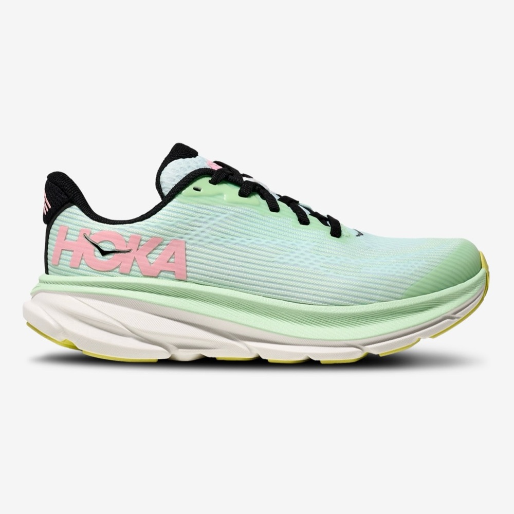 Hoka Pastel Green and Pink Athletic Shoes
